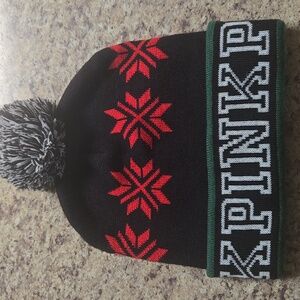 3/$17 Pink Victorias Secret Adult Winter Beanie with Pom Pom - Black and Red